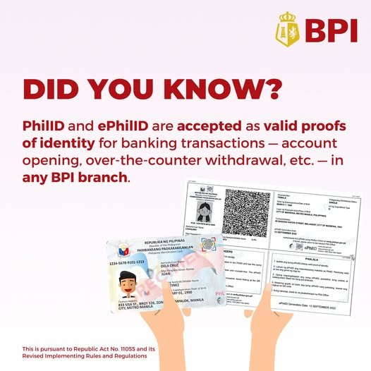 Philippine national id for bank account opening at BDO BPI UnionBank