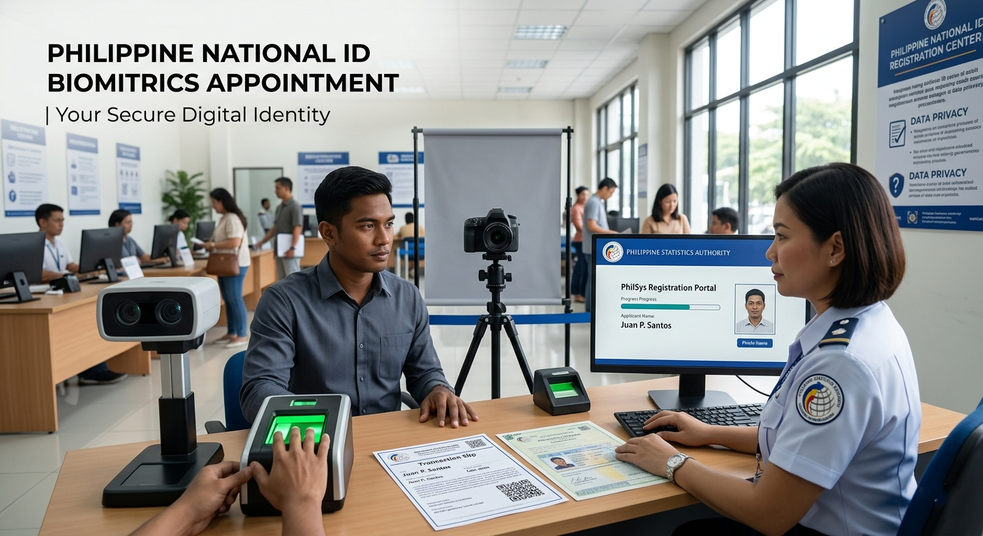 PSA officer capturing biometrics at a PhilSys Step 2 registration appointment