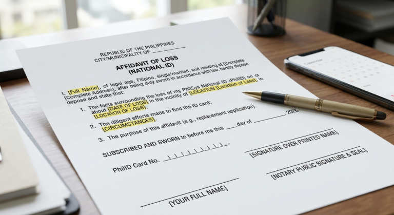 Free Lost National ID Affidavit of Loss Template Philippines 2026 — Fill & Print